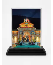 Badrinath Temple Acrylic Car Dashboard Showpiece | Double-Sided Badrinath Temple Photo Stand | 3 X 4 Inch Photo | Transparent Acrylic Frame With Black Base | Car Dashboard, Office & Table Decor (F70651)
