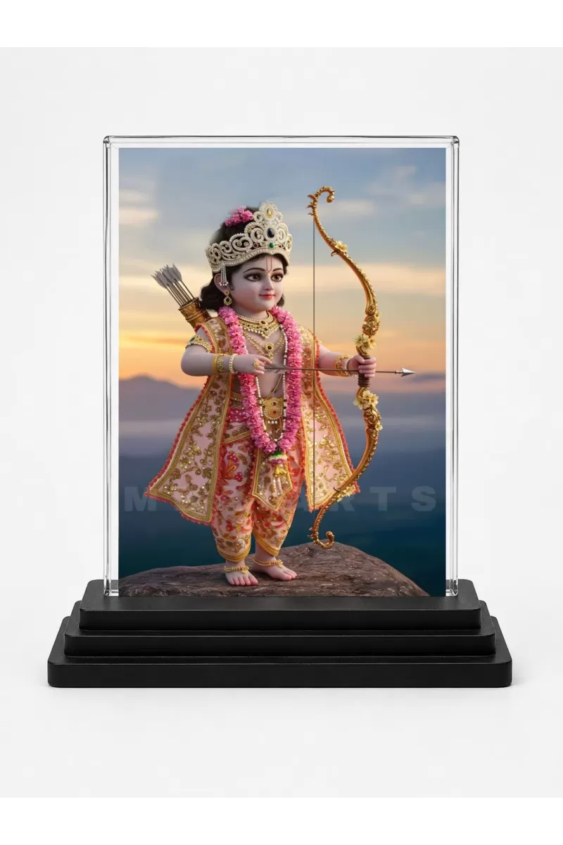 Ram Lalla Acrylic Car Dashboard Showpiece | Double-Sided Ram Lalla Photo Stand | 3 X 4 Inch Photo | Transparent Acrylic Frame With Black Base | Car Dashboard, Office & Table Decor (F70653)