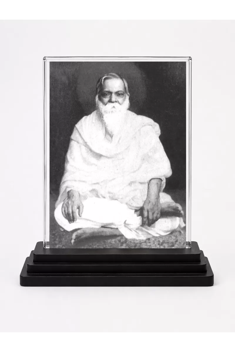 Lahiri Mahasaya Acrylic Car Dashboard Showpiece | Double-Sided Lahiri Mahasaya Photo Stand | 3 X 4 Inch Photo | Transparent Acrylic Frame With Black Base | Car Dashboard, Office & Table Decor (F70655)