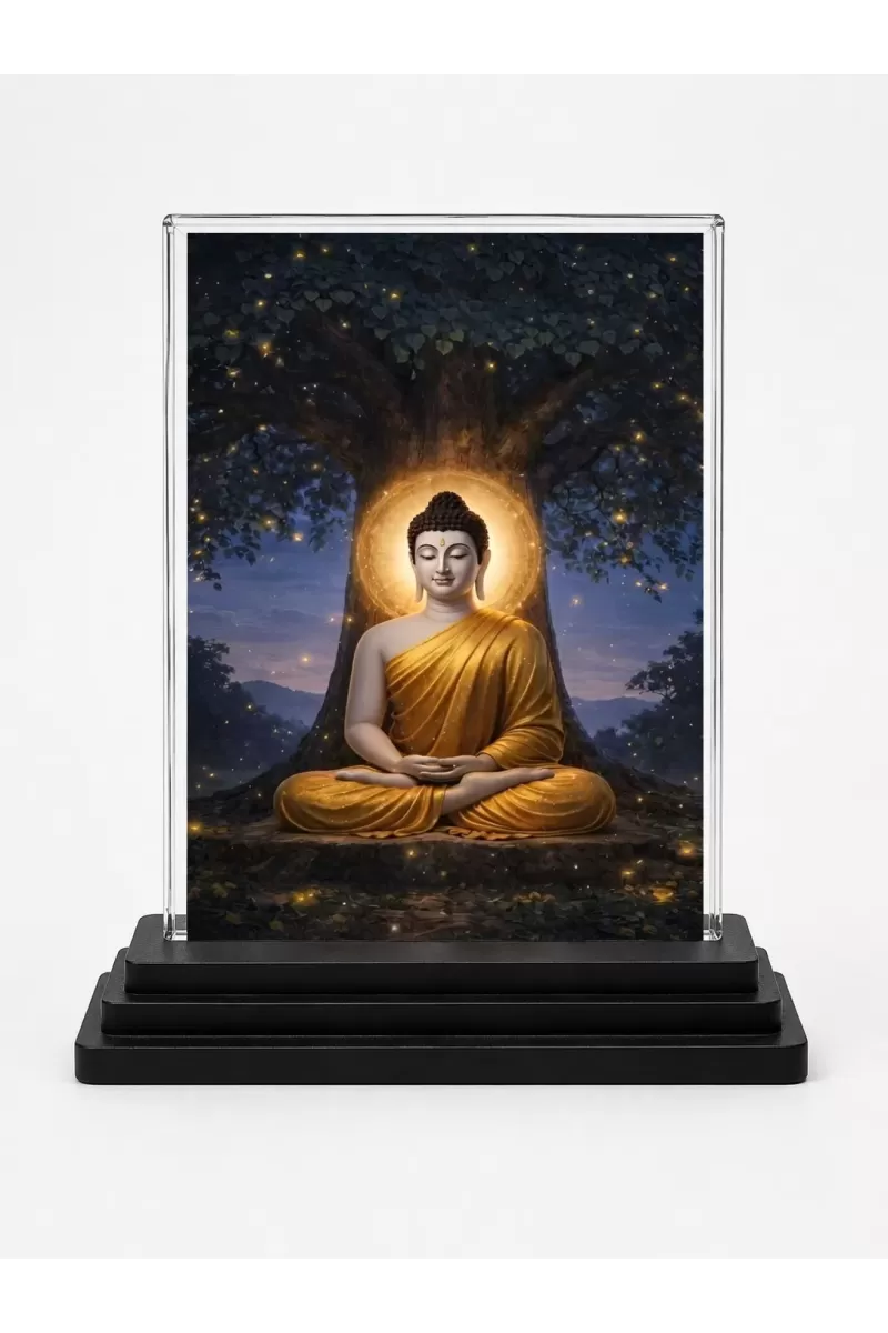 Hindu Deity Acrylic Car Dashboard Showpiece | Double-Sided Hindu Deity Photo Stand | 3 X 4 Inch Photo | Transparent Acrylic Frame With Black Base | Car Dashboard, Office & Table Decor (F70656)