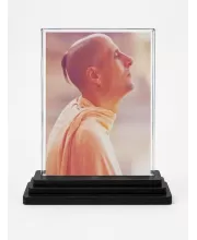 Radhanath Swami Acrylic Car Dashboard Showpiece | Double-Sided Radhanath Swami Photo Stand | 3 X 4 Inch Photo | Transparent Acrylic Frame With Black Base | Car Dashboard, Office & Table Decor (F70657)