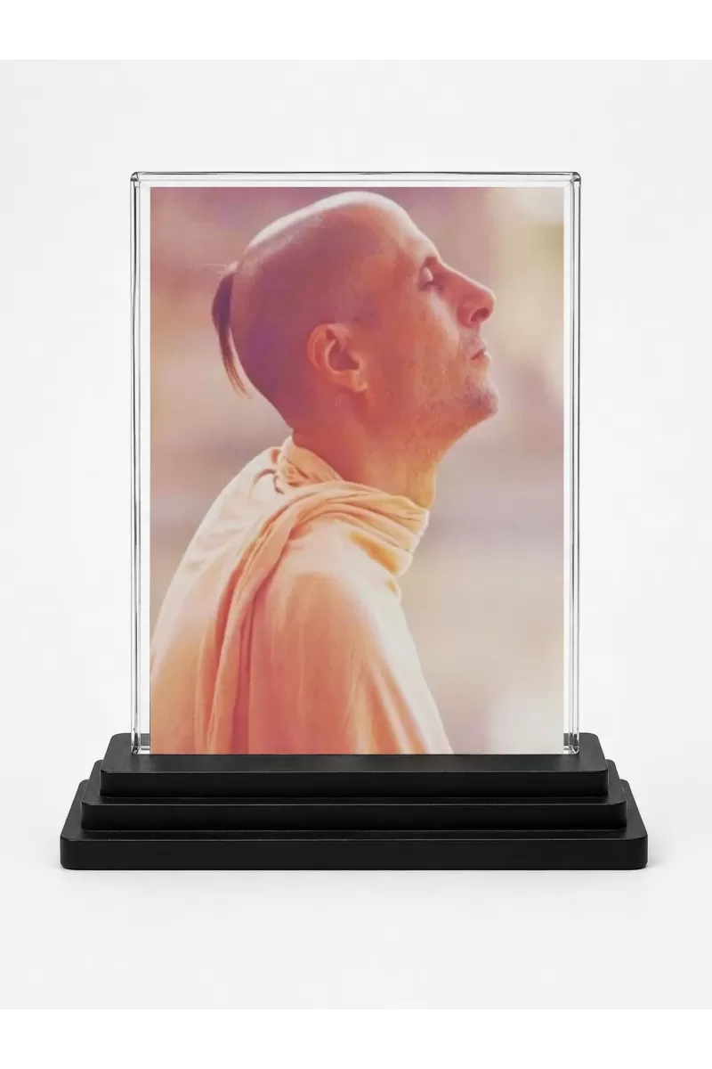 Radhanath Swami Acrylic Car Dashboard Showpiece | Double-Sided Radhanath Swami Photo Stand | 3 X 4 Inch Photo | Transparent Acrylic Frame With Black Base | Car Dashboard, Office & Table Decor (F70657)
