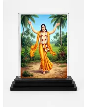 Chaitanya Mahaprabhu Acrylic Car Dashboard Showpiece | Double-Sided Chaitanya Mahaprabhu Photo Stand | 3 X 4 Inch Photo | Transparent Acrylic Frame With Black Base | Car Dashboard, Office & Table Decor (F70658)