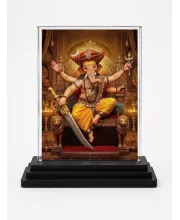 Lord Ganesha Acrylic Car Dashboard Showpiece | Double-Sided Lord Ganesha Photo Stand | 3 X 4 Inch Photo | Transparent Acrylic Frame With Black Base | Car Dashboard, Office & Table Decor (F70659)