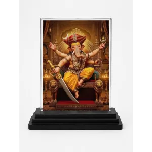 Lord Ganesha Acrylic Car Dashboard Showpiece | Double-Sided Lord Ganesha Photo Stand | 3 X 4 Inch Photo | Transparent Acrylic Frame With Black Base | Car Dashboard, Office & Table Decor (F70659)