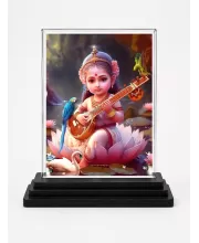 Bal Krishna Acrylic Car Dashboard Showpiece | Double-Sided Bal Krishna Photo Stand | 3 X 4 Inch Photo | Transparent Acrylic Frame With Black Base | Car Dashboard, Office & Table Decor (F70661)