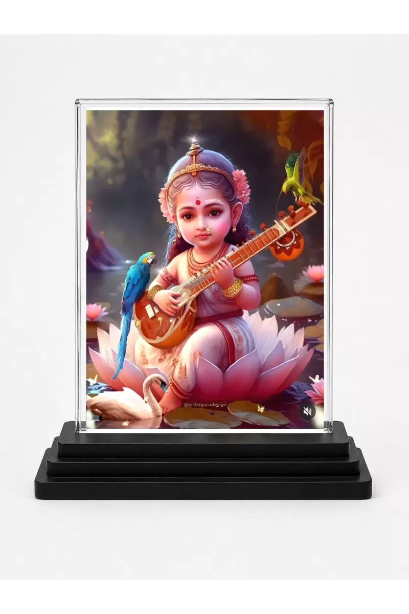 Bal Krishna Acrylic Car Dashboard Showpiece | Double-Sided Bal Krishna Photo Stand | 3 X 4 Inch Photo | Transparent Acrylic Frame With Black Base | Car Dashboard, Office & Table Decor (F70661)