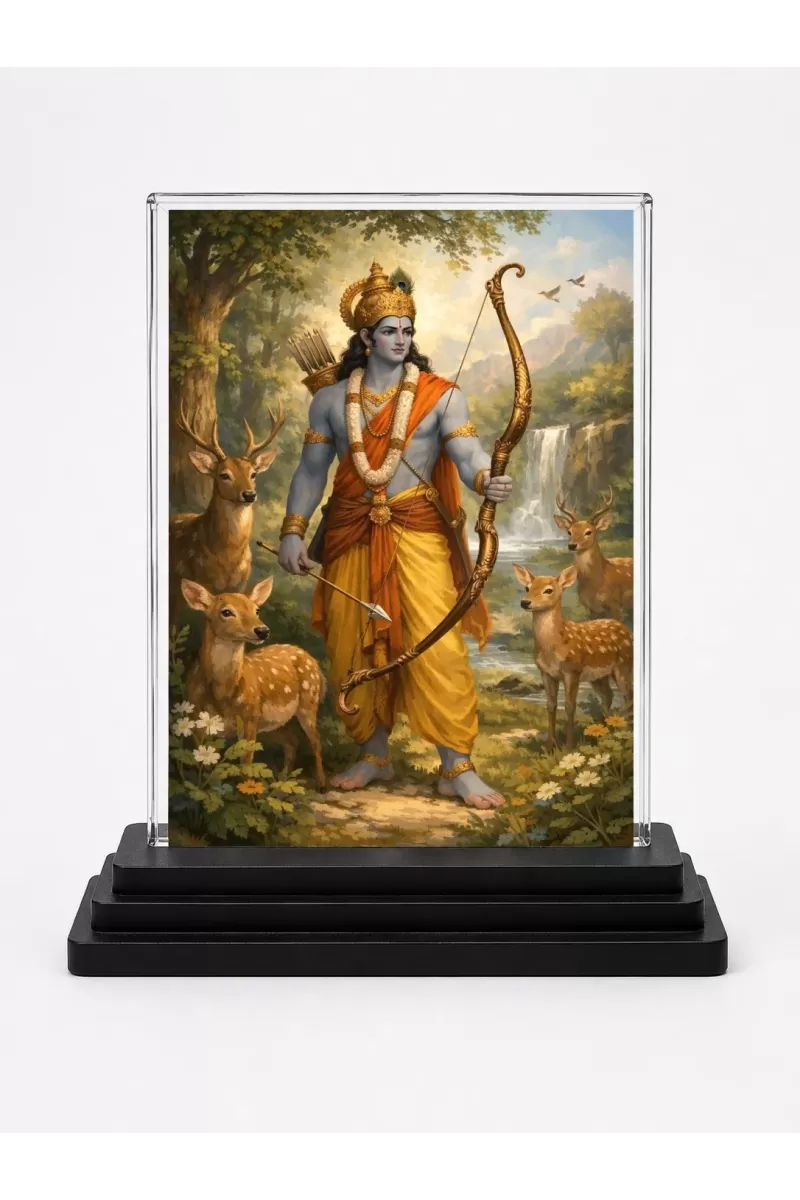 Hindu Deity Acrylic Car Dashboard Showpiece | Double-Sided Hindu Deity Photo Stand | 3 X 4 Inch Photo | Transparent Acrylic Frame With Black Base | Car Dashboard, Office & Table Decor (F70662)