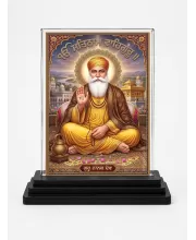 Guru Nanak Dev Ji Acrylic Car Dashboard Showpiece | Double-Sided Guru Nanak Dev Ji Photo Stand | 3 X 4 Inch Photo | Transparent Acrylic Frame With Black Base | Car Dashboard, Office & Table Decor (F70663)