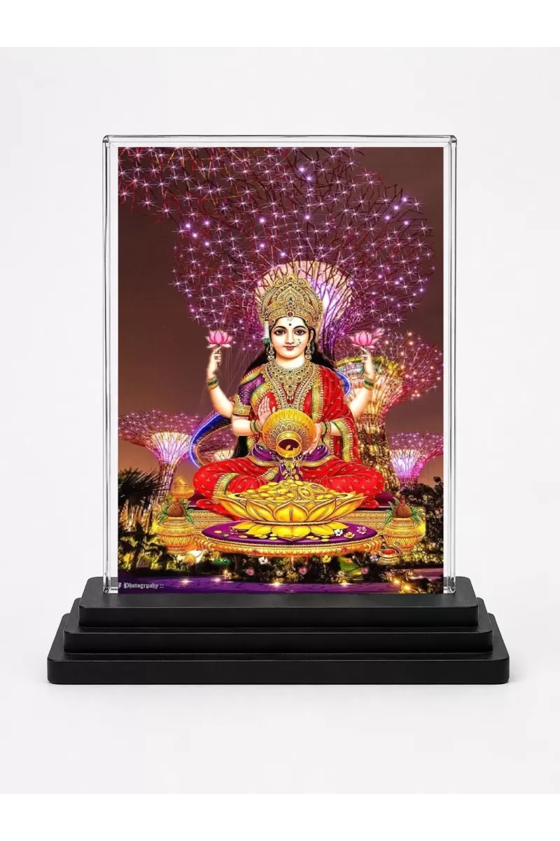 Lord Ganesha Acrylic Car Dashboard Showpiece | Double-Sided Lord Ganesha Photo Stand | 3 X 4 Inch Photo | Transparent Acrylic Frame With Black Base | Car Dashboard, Office & Table Decor (F70664)
