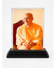 Radhanath Swami Acrylic Car Dashboard Showpiece | Double-Sided Radhanath Swami Photo Stand | 3 X 4 Inch Photo | Transparent Acrylic Frame With Black Base | Car Dashboard, Office & Table Decor (F70665)