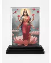 Hindu Goddess Acrylic Car Dashboard Showpiece | Double-Sided Hindu Goddess Photo Stand | 3 X 4 Inch Photo | Transparent Acrylic Frame With Black Base | Car Dashboard, Office & Table Decor (F70667)