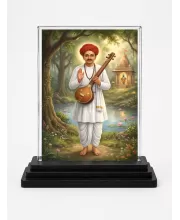 Sant Namdev Acrylic Car Dashboard Showpiece | Double-Sided Sant Namdev Photo Stand | 3 X 4 Inch Photo | Transparent Acrylic Frame With Black Base | Car Dashboard, Office & Table Decor (F70668)