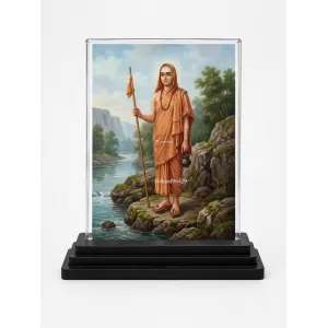 Acharya Kundakunda Acrylic Car Dashboard Showpiece | Double-Sided Acharya Kundakunda Photo Stand | 3 X 4 Inch Photo | Transparent Acrylic Frame With Black Base | Car Dashboard, Office & Table Decor (F70672)