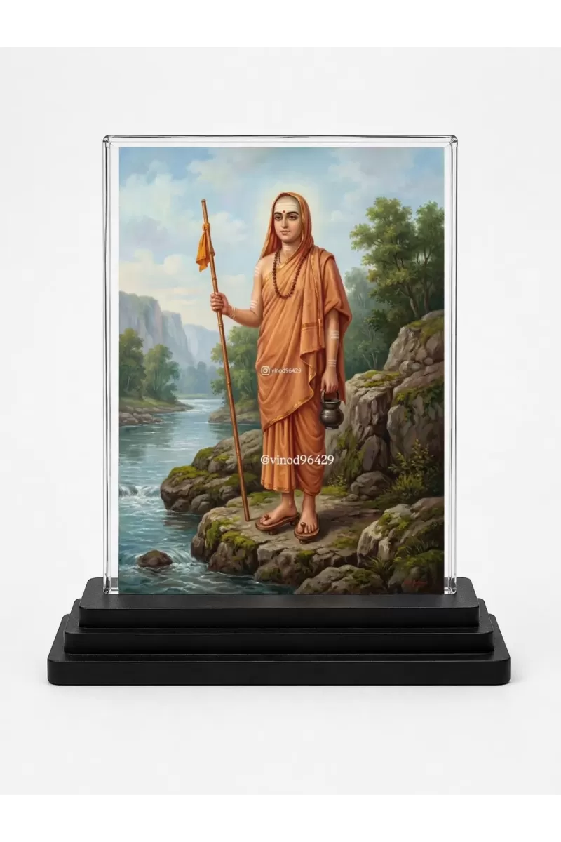 Acharya Kundakunda Acrylic Car Dashboard Showpiece | Double-Sided Acharya Kundakunda Photo Stand | 3 X 4 Inch Photo | Transparent Acrylic Frame With Black Base | Car Dashboard, Office & Table Decor (F70672)