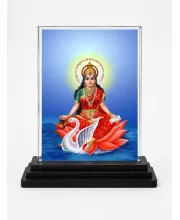 Gayatri Mata Acrylic Car Dashboard Showpiece | Double-Sided Gayatri Mata Photo Stand | 3 X 4 Inch Photo | Transparent Acrylic Frame With Black Base | Car Dashboard, Office & Table Decor (F70673)