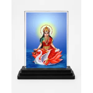 Gayatri Mata Acrylic Car Dashboard Showpiece | Double-Sided Gayatri Mata Photo Stand | 3 X 4 Inch Photo | Transparent Acrylic Frame With Black Base | Car Dashboard, Office & Table Decor (F70673)