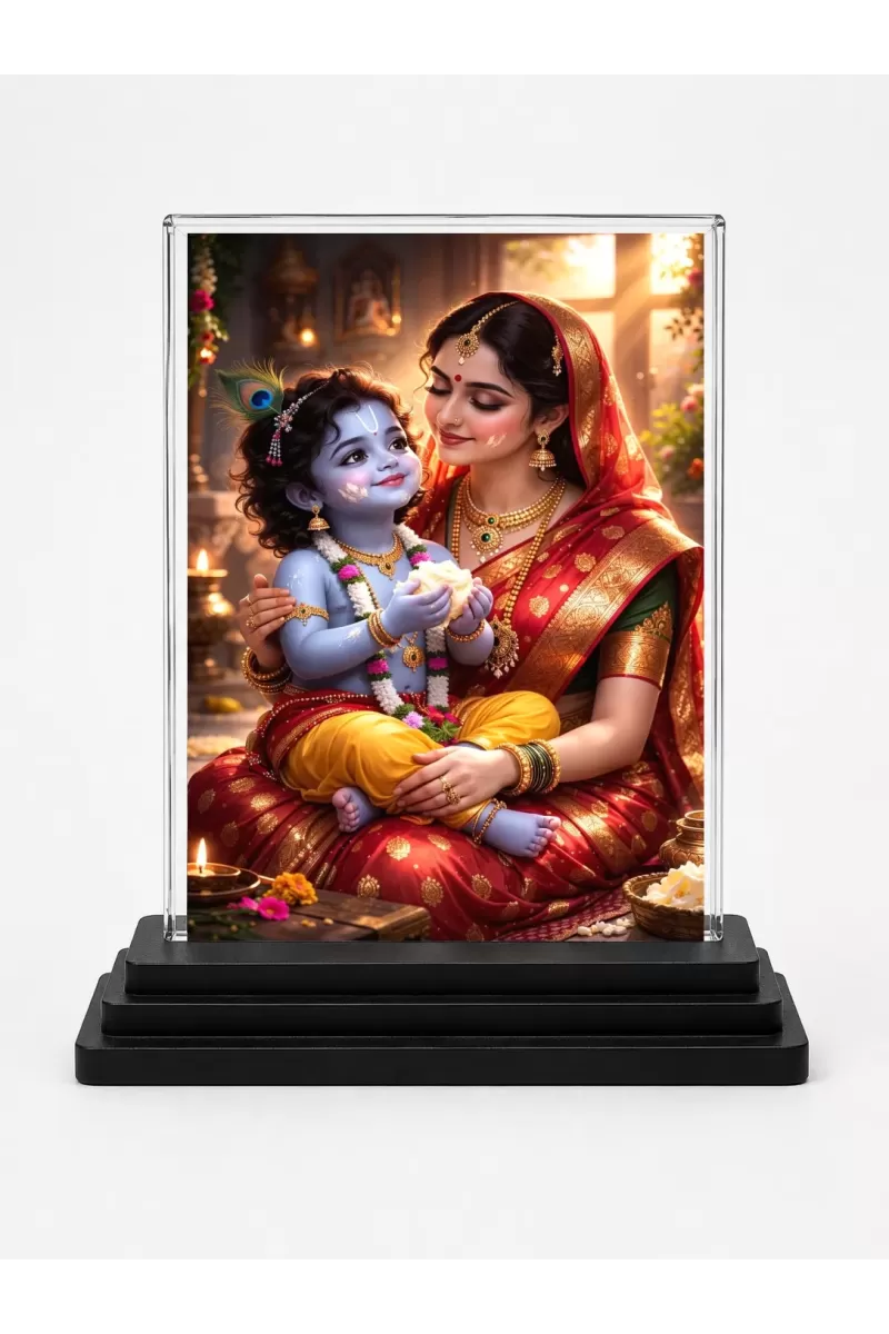 Hindu Deity Acrylic Car Dashboard Showpiece | Double-Sided Hindu Deity Photo Stand | 3 X 4 Inch Photo | Transparent Acrylic Frame With Black Base | Car Dashboard, Office & Table Decor (F70674)