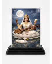 Hindu Deity Acrylic Car Dashboard Showpiece | Double-Sided Hindu Deity Photo Stand | 3 X 4 Inch Photo | Transparent Acrylic Frame With Black Base | Car Dashboard, Office & Table Decor (F70675)