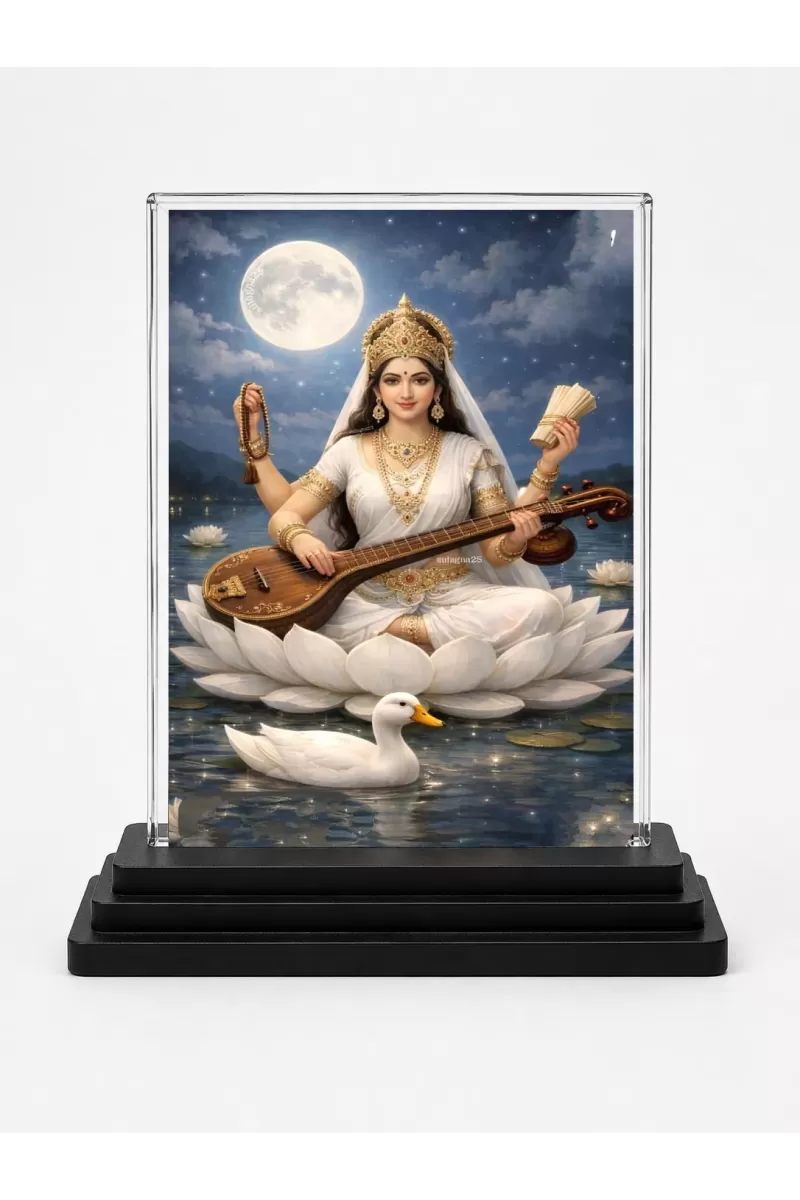 Hindu Deity Acrylic Car Dashboard Showpiece | Double-Sided Hindu Deity Photo Stand | 3 X 4 Inch Photo | Transparent Acrylic Frame With Black Base | Car Dashboard, Office & Table Decor (F70675)