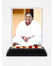 Mata Amritanandamayi Acrylic Car Dashboard Showpiece | Double-Sided Mata Amritanandamayi Photo Stand | 3 X 4 Inch Photo | Transparent Acrylic Frame With Black Base | Car Dashboard, Office & Table Decor (F70676)