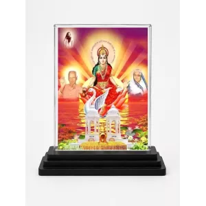 Gayatri Mata Acrylic Car Dashboard Showpiece | Double-Sided Gayatri Mata Photo Stand | 3 X 4 Inch Photo | Transparent Acrylic Frame With Black Base | Car Dashboard, Office & Table Decor (F70677)