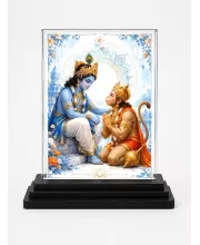 Hanuman Acrylic Car Dashboard Showpiece | Double-Sided Hanuman Photo Stand | 3 X 4 Inch Photo | Transparent Acrylic Frame With Black Base | Car Dashboard, Office & Table Decor (F70678)