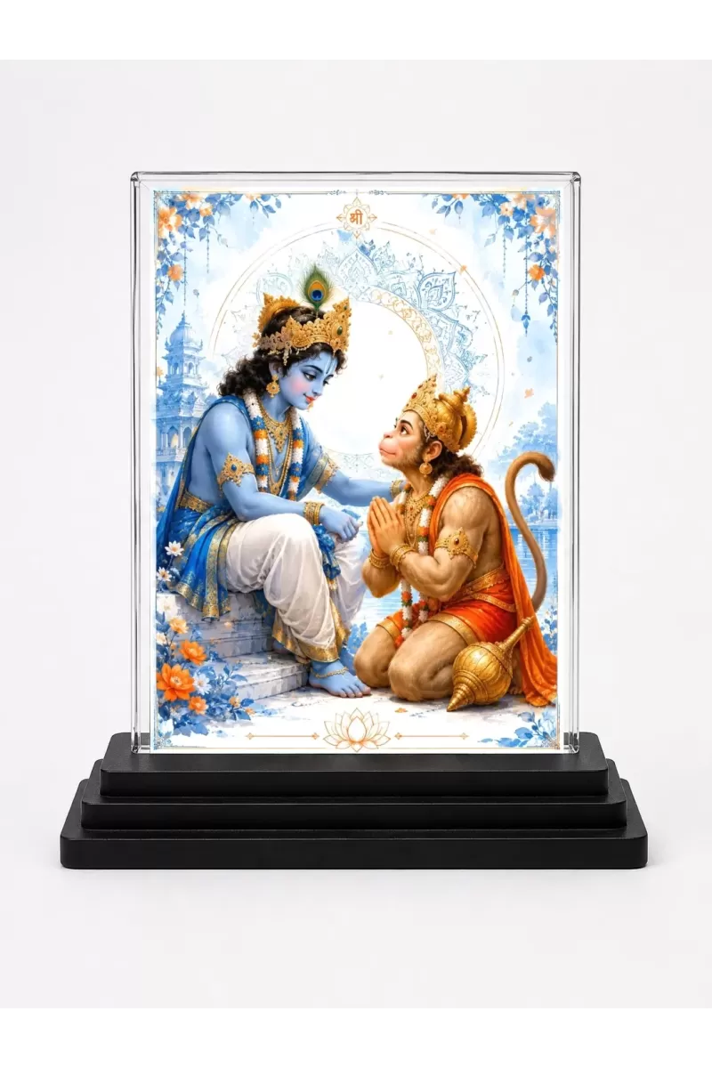 Hanuman Acrylic Car Dashboard Showpiece | Double-Sided Hanuman Photo Stand | 3 X 4 Inch Photo | Transparent Acrylic Frame With Black Base | Car Dashboard, Office & Table Decor (F70678)