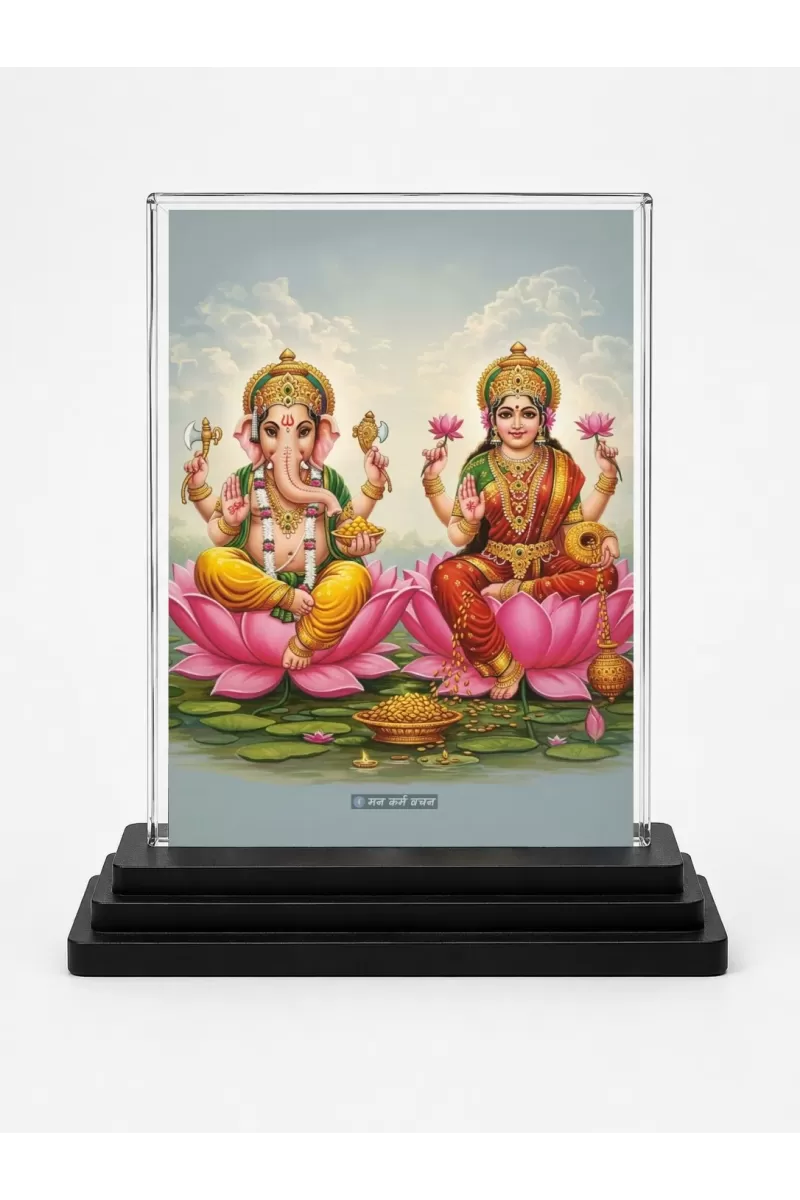 Hindu Deity Acrylic Car Dashboard Showpiece | Double-Sided Hindu Deity Photo Stand | 3 X 4 Inch Photo | Transparent Acrylic Frame With Black Base | Car Dashboard, Office & Table Decor (F70679)