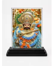 Khatu Shyam Ji Acrylic Car Dashboard Showpiece | Double-Sided Khatu Shyam Ji Photo Stand | 3 X 4 Inch Photo | Transparent Acrylic Frame With Black Base | Car Dashboard, Office & Table Decor (F70680)