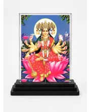 Gayatri Mata Acrylic Car Dashboard Showpiece | Double-Sided Gayatri Mata Photo Stand | 3 X 4 Inch Photo | Transparent Acrylic Frame With Black Base | Car Dashboard, Office & Table Decor (F70681)