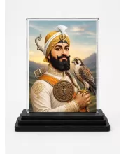 Guru Tegh Bahadur Ji Acrylic Car Dashboard Showpiece | Double-Sided Guru Tegh Bahadur Ji Photo Stand | 3 X 4 Inch Photo | Transparent Acrylic Frame With Black Base | Car Dashboard, Office & Table Decor (F70682)