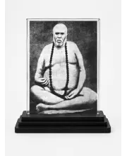 Railanga Swami Acrylic Car Dashboard Showpiece | Double-Sided Railanga Swami Photo Stand | 3 X 4 Inch Photo | Transparent Acrylic Frame With Black Base | Car Dashboard, Office & Table Decor (F70683)