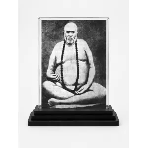 Railanga Swami Acrylic Car Dashboard Showpiece | Double-Sided Railanga Swami Photo Stand | 3 X 4 Inch Photo | Transparent Acrylic Frame With Black Base | Car Dashboard, Office & Table Decor (F70683)