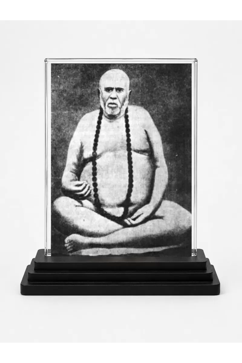 Railanga Swami Acrylic Car Dashboard Showpiece | Double-Sided Railanga Swami Photo Stand | 3 X 4 Inch Photo | Transparent Acrylic Frame With Black Base | Car Dashboard, Office & Table Decor (F70683)