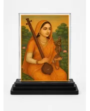 Radha Krishna Acrylic Car Dashboard Showpiece | Double-Sided Radha Krishna Photo Stand | 3 X 4 Inch Photo | Transparent Acrylic Frame With Black Base | Car Dashboard, Office & Table Decor (F70685)