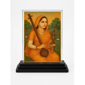 Radha Krishna Acrylic Car Dashboard Showpiece | Double-Sided Radha Krishna Photo Stand | 3 X 4 Inch Photo | Transparent Acrylic Frame With Black Base | Car Dashboard, Office & Table Decor (F70685)