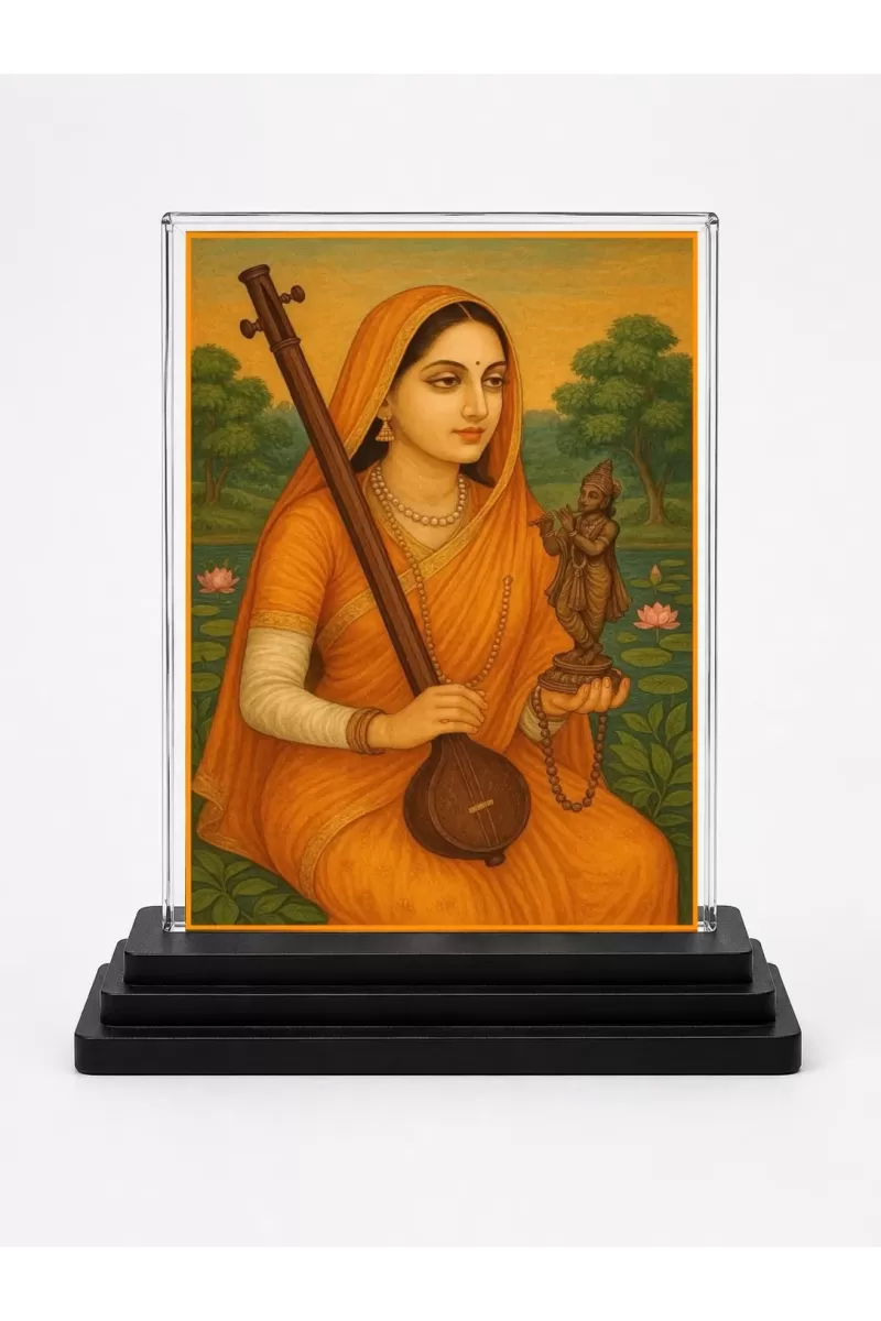 Radha Krishna Acrylic Car Dashboard Showpiece | Double-Sided Radha Krishna Photo Stand | 3 X 4 Inch Photo | Transparent Acrylic Frame With Black Base | Car Dashboard, Office & Table Decor (F70685)