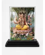 Adi Guru Dattatreya Acrylic Car Dashboard Showpiece | Double-Sided Adi Guru Dattatreya Photo Stand | 3 X 4 Inch Photo | Transparent Acrylic Frame With Black Base | Car Dashboard, Office & Table Decor (F70686)