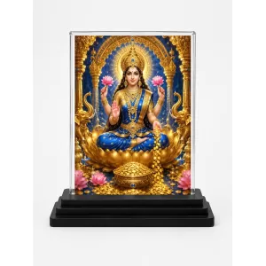 Hindu Goddess Acrylic Car Dashboard Showpiece | Double-Sided Hindu Goddess Photo Stand | 3 X 4 Inch Photo | Transparent Acrylic Frame With Black Base | Car Dashboard, Office & Table Decor (F70687)