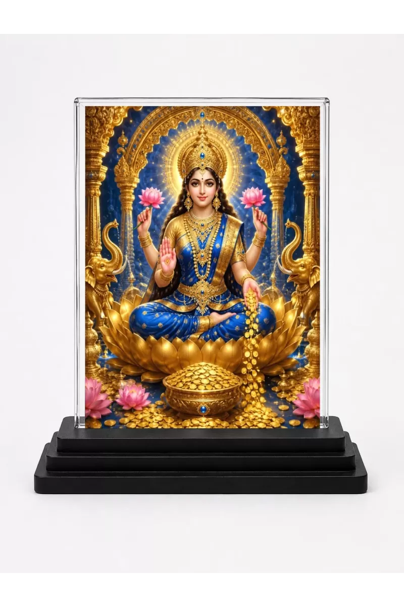 Hindu Goddess Acrylic Car Dashboard Showpiece | Double-Sided Hindu Goddess Photo Stand | 3 X 4 Inch Photo | Transparent Acrylic Frame With Black Base | Car Dashboard, Office & Table Decor (F70687)