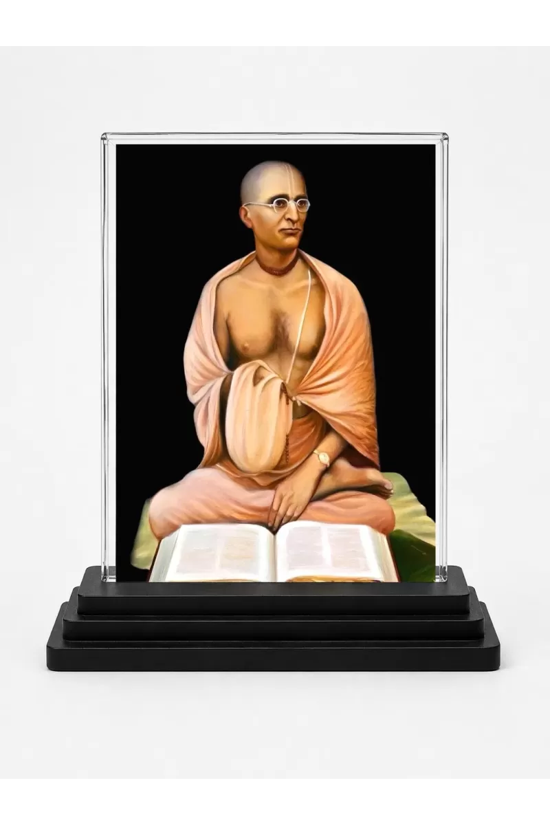 Saraswati Acrylic Car Dashboard Showpiece | Double-Sided Saraswati Photo Stand | 3 X 4 Inch Photo | Transparent Acrylic Frame With Black Base | Car Dashboard, Office & Table Decor (F70688)