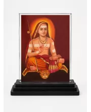 Adi Shankaracharya Acrylic Car Dashboard Showpiece | Double-Sided Adi Shankaracharya Photo Stand | 3 X 4 Inch Photo | Transparent Acrylic Frame With Black Base | Car Dashboard, Office & Table Decor (F70689)