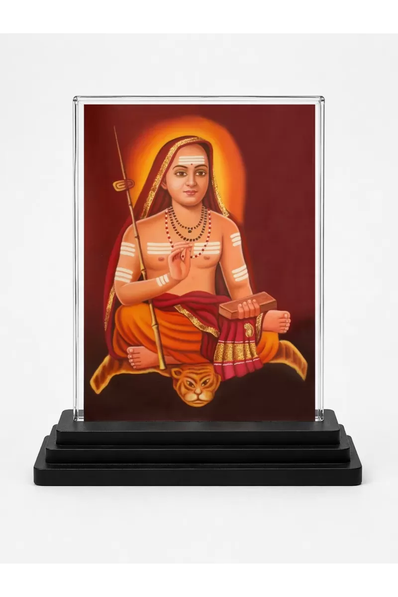 Adi Shankaracharya Acrylic Car Dashboard Showpiece | Double-Sided Adi Shankaracharya Photo Stand | 3 X 4 Inch Photo | Transparent Acrylic Frame With Black Base | Car Dashboard, Office & Table Decor (F70689)