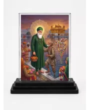 Guru Nanak Dev Ji Acrylic Car Dashboard Showpiece | Double-Sided Guru Nanak Dev Ji Photo Stand | 3 X 4 Inch Photo | Transparent Acrylic Frame With Black Base | Car Dashboard, Office & Table Decor (F70690)