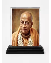A.C. Bhaktivedanta Swami Prabhupada Acrylic Car Dashboard Showpiece | Double-Sided A.C. Bhaktivedanta Swami Prabhupada Photo Stand | 3 X 4 Inch Photo | Transparent Acrylic Frame With Black Base | Car Dashboard, Office & Table Decor (F70692)