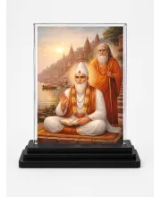 Sant Kabir Das Acrylic Car Dashboard Showpiece | Double-Sided Sant Kabir Das Photo Stand | 3 X 4 Inch Photo | Transparent Acrylic Frame With Black Base | Car Dashboard, Office & Table Decor (F70693)