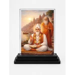 Sant Kabir Das Acrylic Car Dashboard Showpiece | Double-Sided Sant Kabir Das Photo Stand | 3 X 4 Inch Photo | Transparent Acrylic Frame With Black Base | Car Dashboard, Office & Table Decor (F70693)