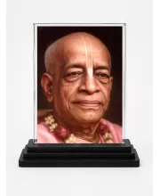 A.C. Bhaktivedanta Swami Prabhupada Acrylic Car Dashboard Showpiece | Double-Sided A.C. Bhaktivedanta Swami Prabhupada Photo Stand | 3 X 4 Inch Photo | Transparent Acrylic Frame With Black Base | Car Dashboard, Office & Table Decor (F70694)