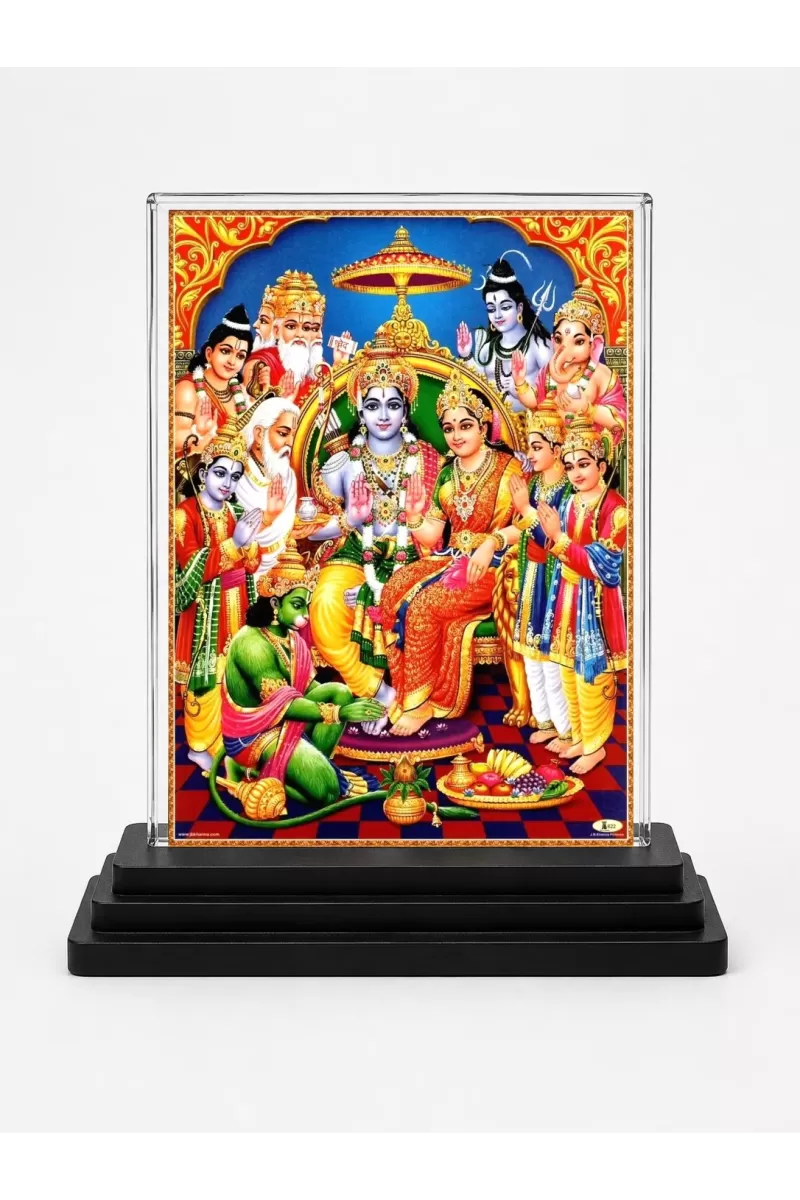 Ram Darbar Acrylic Car Dashboard Showpiece | Double-Sided Ram Darbar Photo Stand | 3 X 4 Inch Photo | Transparent Acrylic Frame With Black Base | Car Dashboard, Office & Table Decor (F70695)
